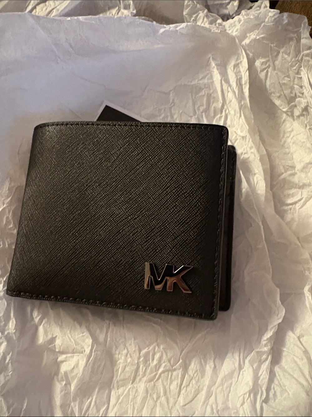 Michael Kors Men's Black Saffiano Leather Bifold Wallet with MK Logo